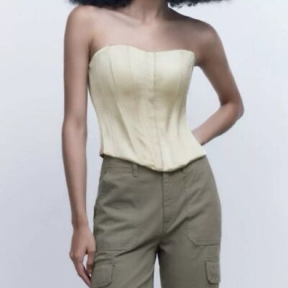 Zara Light Green Satin Hook & Eye Closure Corset Bustier Top - Picture 3 of 8